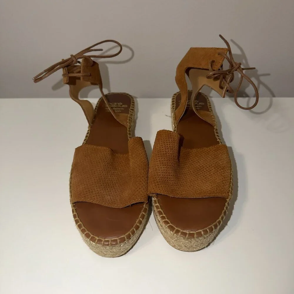 Andre Assous Brown Leather Espadrille Sandals Size EUR 41 Ankle Tie